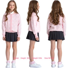 BOBOYOYO Girls Cute Cardigan Sweater 100% Cotton Knit Cardigan Kids Button Bow Kawaii Toddler Cardigan for 3-12 Y