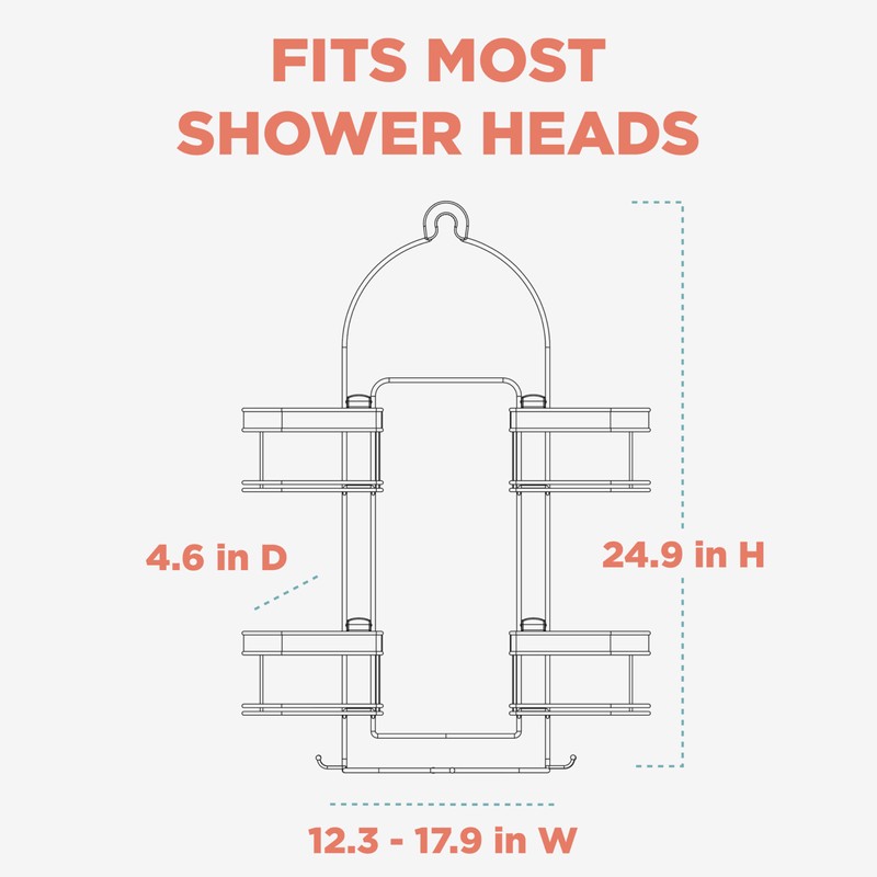 Zenith Expandable Handheld Shower Head/Large Bottle Caddy, Stainless Steel