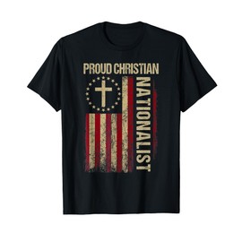 Retro Proud Christian Nationalist American Flag Faith Cross T-Shirt
