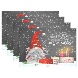 Wamika Merry Christmas Gnome Placemats Set of 4 Xmas Gifts Winter Snowflakes Table Mats Anti-Skid Washable Heat Resistant Place Mats Party Kitchen Decorations 12 X 18 inch