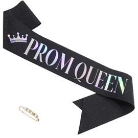 ZHBDPaty Prom King and Prom Queen Sash with Pearl Safety Pin - Graduation Party Accessories (1pcs, Black)