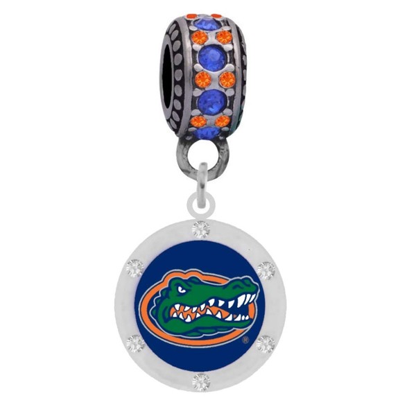 University of Florida Charm with Crystals Fits Compatible With Pandora Style Bracelets