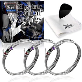Phoenix Electric Guitar String 3 Set, Nickel, Balanced Sound, Tension, Anti-Break, Pole End Color-Coding, Cleaning Cloth & Pick Included (Regular Light)