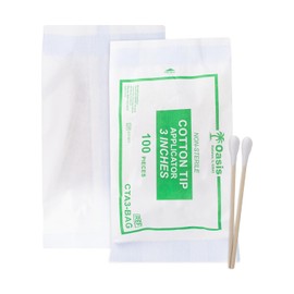 Oasis - Aplicadores con punta de algodón de 3 pulgadas, 100 unidades, hisopos de algodón de una sola punta con eje de madera, hisopos médicos y de belleza