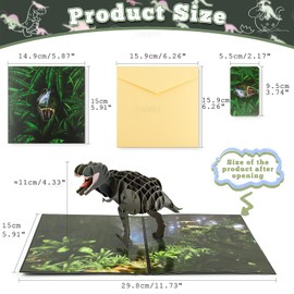 AUEAR, Greeting Card Dinosaur Advent 3D Birthday Pop Up for Kids 5.9X5.9 Son Boy Dad Husband