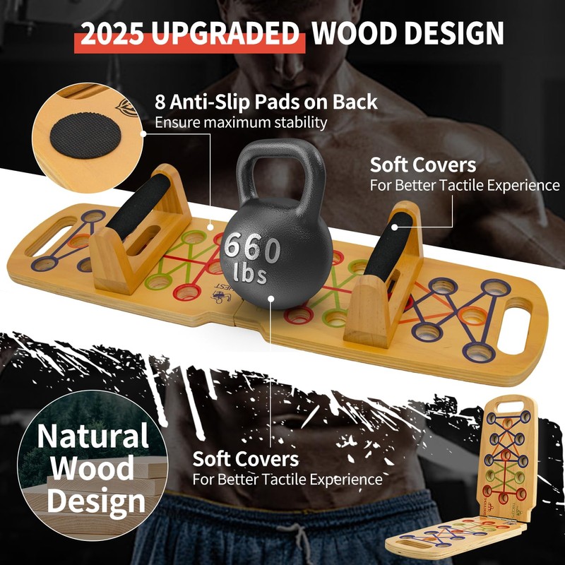 Wooden Portable Push up board, foldable fitness strength training pushup