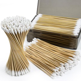 OwnWise Long Cotton Swab Double Ended in Storage Box, 300 Count 6 Inch Cotton Swabs with Bamboo Sticks, Wooden Cotton Tipped Applicators for Makeup, Home