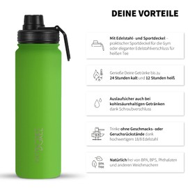 720°DGREE "noLimit" Stainless Steel Drinking Bottle 1200 ml, Leak-Proof, for Carbonated Drinks, BPA-Free, Thermos Flask, Insulated Flask with Screw Cap for Sports, Fitness, Outdoor + Free Sports Lid