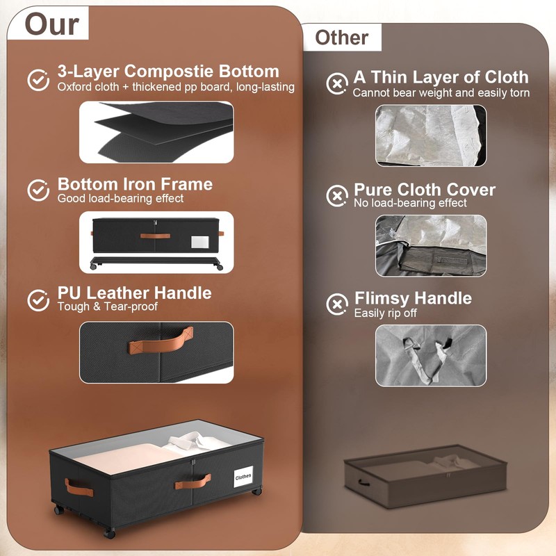 Eastherry Under Bed Storage Containers with Wheels, 9.5 inches Higher