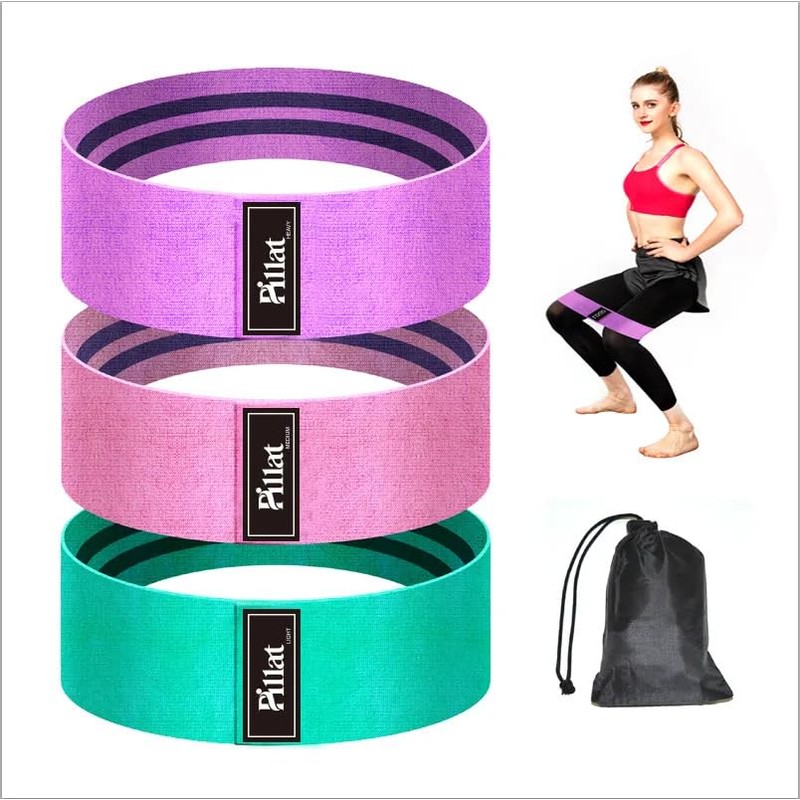 PILLAT Fabric Exercise Band Set of 3 with Carrying Bag,