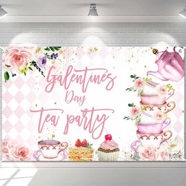 Ticuenicoa Romantic Happy Galentine's Day Tea Party Banner - 70.8x43.3 Inches Backdrop for Girls' Valentine's Day Decorations and Photography Supplies