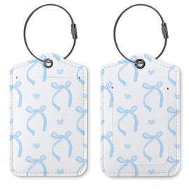 ZFQ Coquette Blue Bow Luggage Tags for Suitcases, Cute Luggage Tags for Women, Preppy Gifts, Cute Trendy 2 Pack Luggage Tag for Travel, Teen Girls Gifts Suitcase Tags