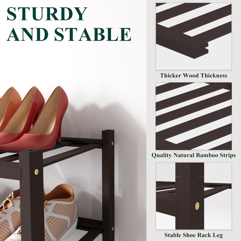 Smiry Bamboo Shoe Rack for Closet, 2 Tier Small Wooden
