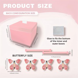 LAUDAWSUN Pink Butterfly Explosion Gift Box, Surprise Gift Box Explosion Flying Butterflies, Surprise Exploding Butterfly Birthday Box Gift, Birthday Box with 4 Pcs Butterflies Flying Out, Christmas Gifts (Pink)