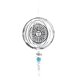 Nicear 3d Stainless Steel Wind Spinner Hanging Ornament Sun Spiral Wind Chime With Gazing Ball 360° Rotating Outdoor Garden Art 17.7cm Diameter