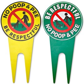 No Pooping Dog Signs For Yard,2 Piece Aluminum Double-Sided Printing 12 x 6in No Dog Poop Signs Uv Protected And Weatherproof Stop Dogs from Pooping or Peeing On Your Lawn Patio Yard Garden Sign