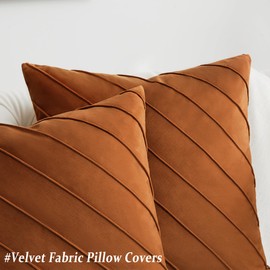 GIGIZAZA Decorative Velvet Pillow Covers 16x16, Set of 2 Burnt Orange Sofa Couch Throw Pillows Covers Cases, Living Room Square Cushion Accent Stripe Covers