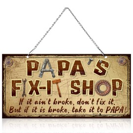12 x 6 Inch Metal Hanging Vintage Sign Papa's Fix-it Shop, Take It to Papa Funny Decorative Saying Signs for Grandpa Father's Day | Jetec