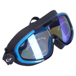 Outdoor Sports Large Frame Swimming Glasses Profession Protection Swim Goggles for AdultsBlue and Black