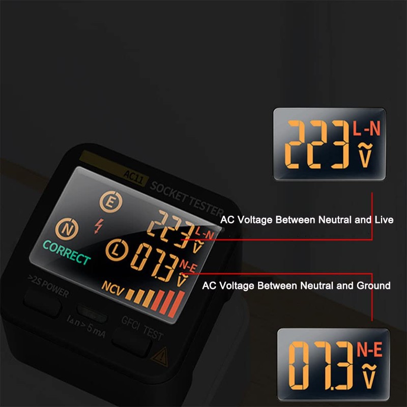 Outlet Tester EBTN LCD with 8 Visual Indications and Voltage
