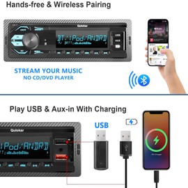 Qulokar Single DIN Multimedia Car Stereo Radio,7 Character LCD,Bluetooth with Hands Free Calling & Music Streaming,USB Playback & AUX Input,FM Radio Receiver Wireless Remote Control
