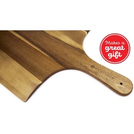Heritage Acacia 22x14 Inch Wooden Pizza Peel, Cutting, Paddle Board W Handle NEW