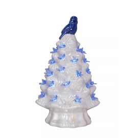 Unbranded 7.25" LED Bluebirds Tree Glazed Ceramic Retro B/O Timer Colored Bulbs 74047
