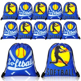 SilTriangle 12 Pcs Softball Drawstring Bags 10 x 12 Inches Softball Backpack Goodie Favor Bags Softball Snack Gift Bags for Sports Teams Softball Theme Birthday Party Supplies