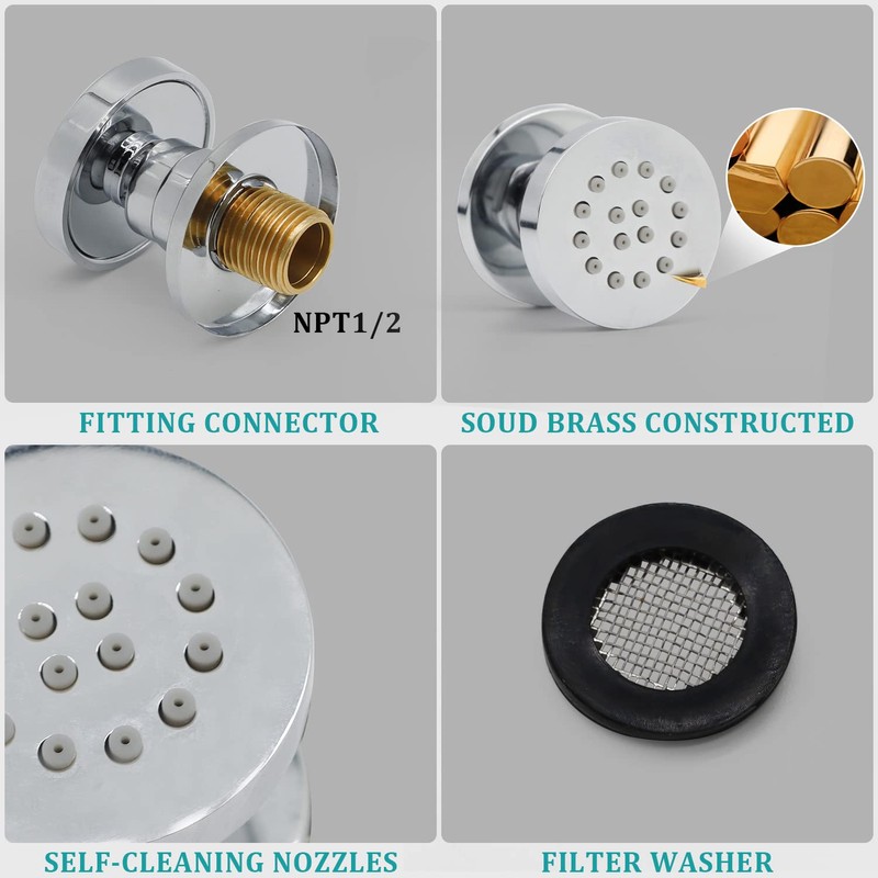 HOMEDEC 2inch Brass Shower Body Sprayer Jets Shower Head, Valve