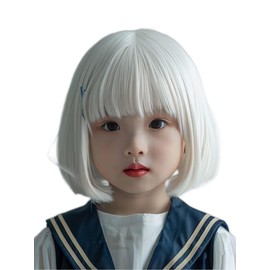 Oshare Kids Wig, Bob Wig, For Kids, Girls, Full Wig, Straight Bangs, Cute, Girl Wig, Lightweight, Costume, Shichi-Go-San Recitals, Birthday Parties, False Hair, Costume, Shrine Visiting (White, S)