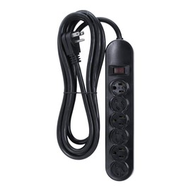 Uninex PS089BK Flat Plug 6 AC Outlet Heavy Duty Power Strip with Twist Lock, 14/3 AWG, ABS, UL Listed, Black, 9-Foot