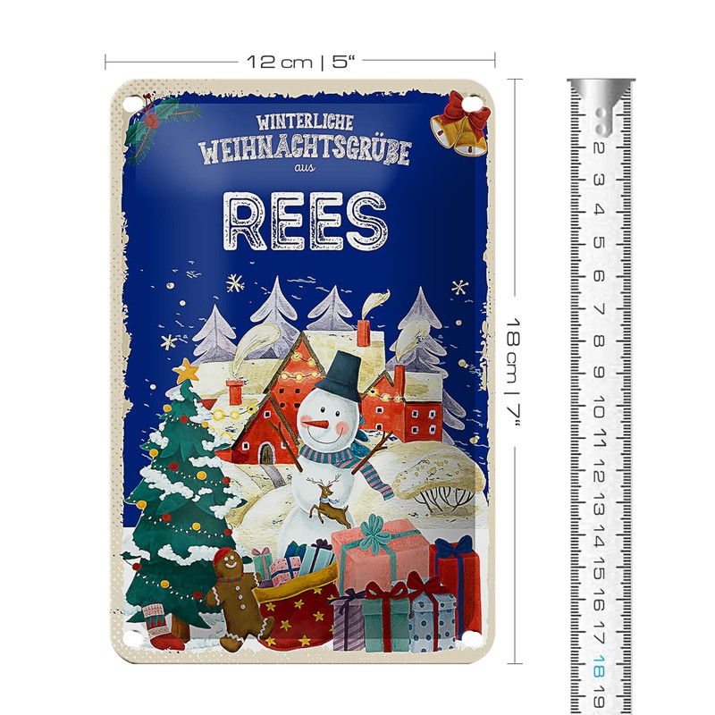 Winterliche Weihnachtsgrüße | aus Rees | Blechschild | 12 cm