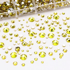 Dowarm 2650 Pieces Flatback Rhinestones for Nails, Craft, Tumblers, Citrine/Lemon Yellow Nail Rhinestones, Flatback Crystal Gems, Loose Bling Glitter Gemstones for Face Art Clothes Jewelry