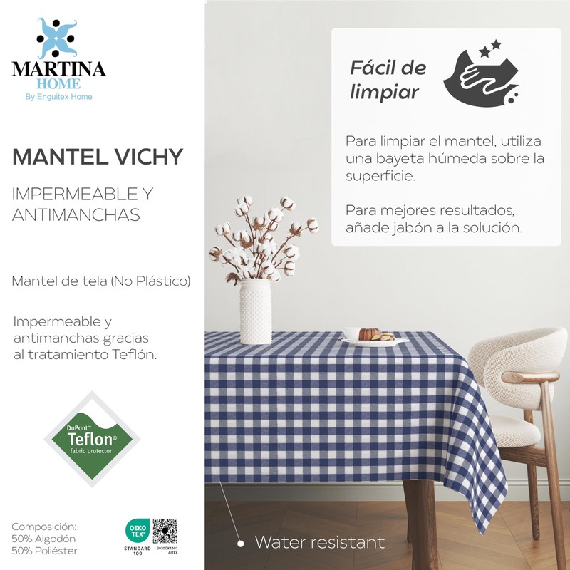 Martina Home TEFLONATED TABLECLOTH MADE VICHY MARINO 250X140 CM