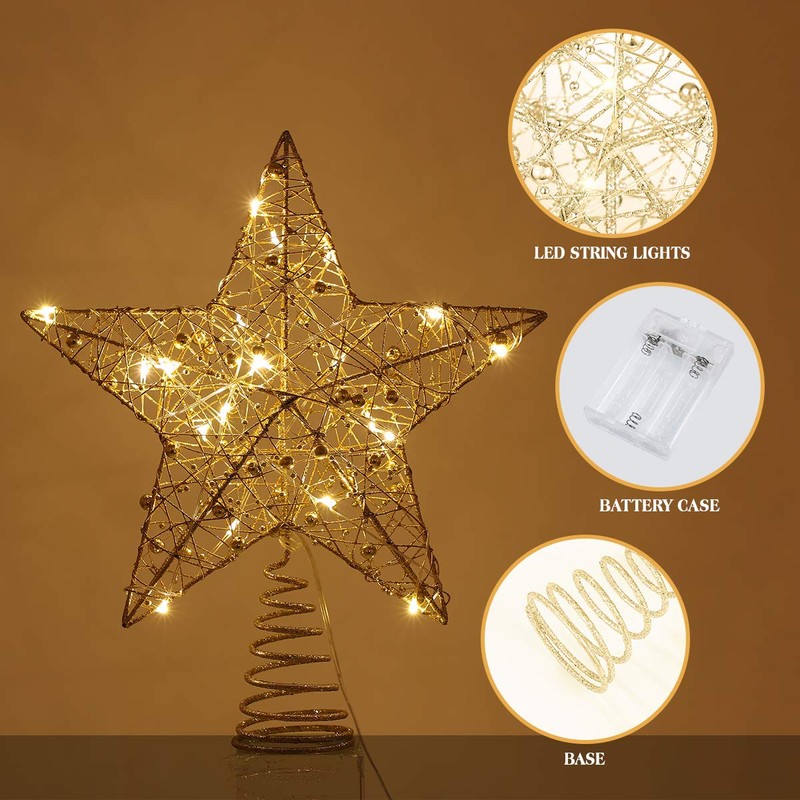 Toyvian Christmas Tree Topper Star,12 Inch Christmas Decorations Lighted Wire