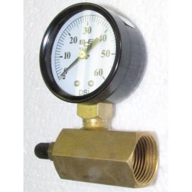 BCS Gas or air test set with 2" 60 PSI gauge, 3/4" NPT plated steel hex body
