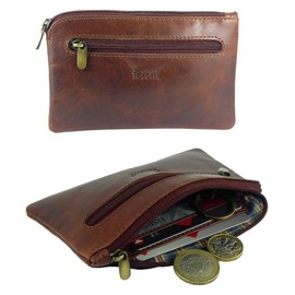 Hide and Sleek Ladies Mens Leather Card Holder Coin Zip Purse RFID Protection (Brown)