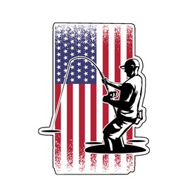 WickedGoodz American Flag Angler Vinyl Decal - Patriotic Fishing Bumper Sticker - for Laptops Tumblers Windows Cars Trucks Walls