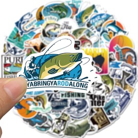 Go Fishing Stickers for Water Bottle 50pcs, Outdoor Vinyl Waterproof Decal for Laptop Bike Skateboard Phone Computer Luggage Motorcycle for Teens Kids Girls (Go Fishing)