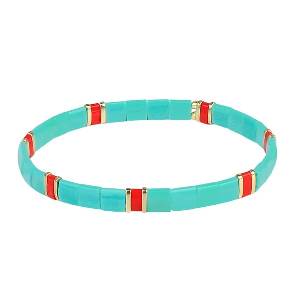 KELITCH Stretch Bracelets Green Color Tila Beads Wrap Friendship Bracelets