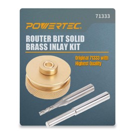 POWERTEC Router Brass Inlay Kit with Router Bushing Guide Set + Centering Pin, Collar & 1/8" Diameter x 1/4" Shank Solid Carbide Router Bit, Compatible w/ 1/4" Router Templates for Woodworking (71333)