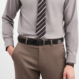 Alphyly Neries 2 Pack Mens Elastic Belt, Braided Golf Belt For Men, Canvas Fabric Stretch Belt, Black Khaki For Waist 36-39''