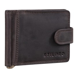 STILORD 'Lino' Leather Wallet with Money Clip and Coin Compartment, Small Men's Wallet with Press Stud, Vintage Wallet, Slim Wallet with RFID Protection, Dark - Brown, Vintage