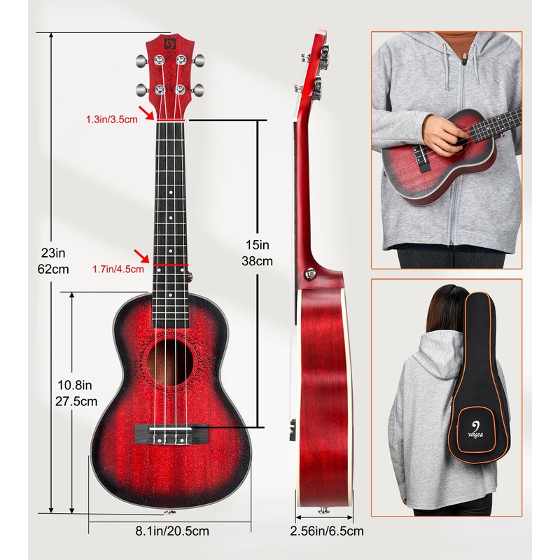 Vangoa Ukulele for Beginners, 23 Inch Ukulele Kit Mahogany Bundle