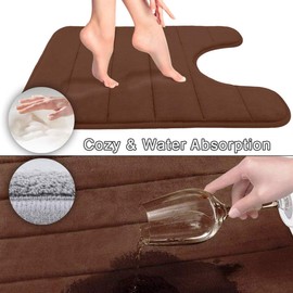 Yimobra Memory Foam Toilet Bath Mat U-Shaped, Soft and Comfortable, Super Water Absorbent, Non-Slip, Machine Wash and Easy to Dry for Bathroom Commode Contour Rug, 24 X 20 Inches, Brown