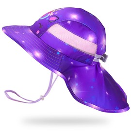 Basumee Adjustable Girls Sun Hat Foldable Beach Cap with Adjustable Chin Strap for Baby Toddler and Kids,Aged 2-9 Purple