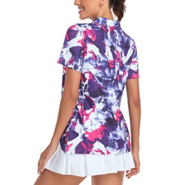 Tanst Sky Golf Shirts Women, Short Sleeve Workout Tops Moisture Wicking Gym Yoga Tshirts Summer Quarter Zip Pullover Funny Sun Protection Tennis Outdoor Activewear Baseball Running Clothes Tie Dye XL