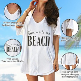Oryer Women Swimsuit Coverup V-Neck Swimwear Bathing Suit Cover Up Cotton T-Shirt Bikini Dress
