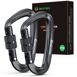 Brotree Carabiner with 1200 kg Load Capacity, Carabiner Hook with Keyring / Screw-Lock Configuration, Heavy Duty Screw-Lock Carabiner for Hammocks, Camping, Hiking, Fishing & More