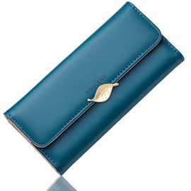 Roulens Wallet for Women RFID Blocking PU Leather Leaf Pendant Card Holder Phone Checkbook Organizer Zipper Coin Purse